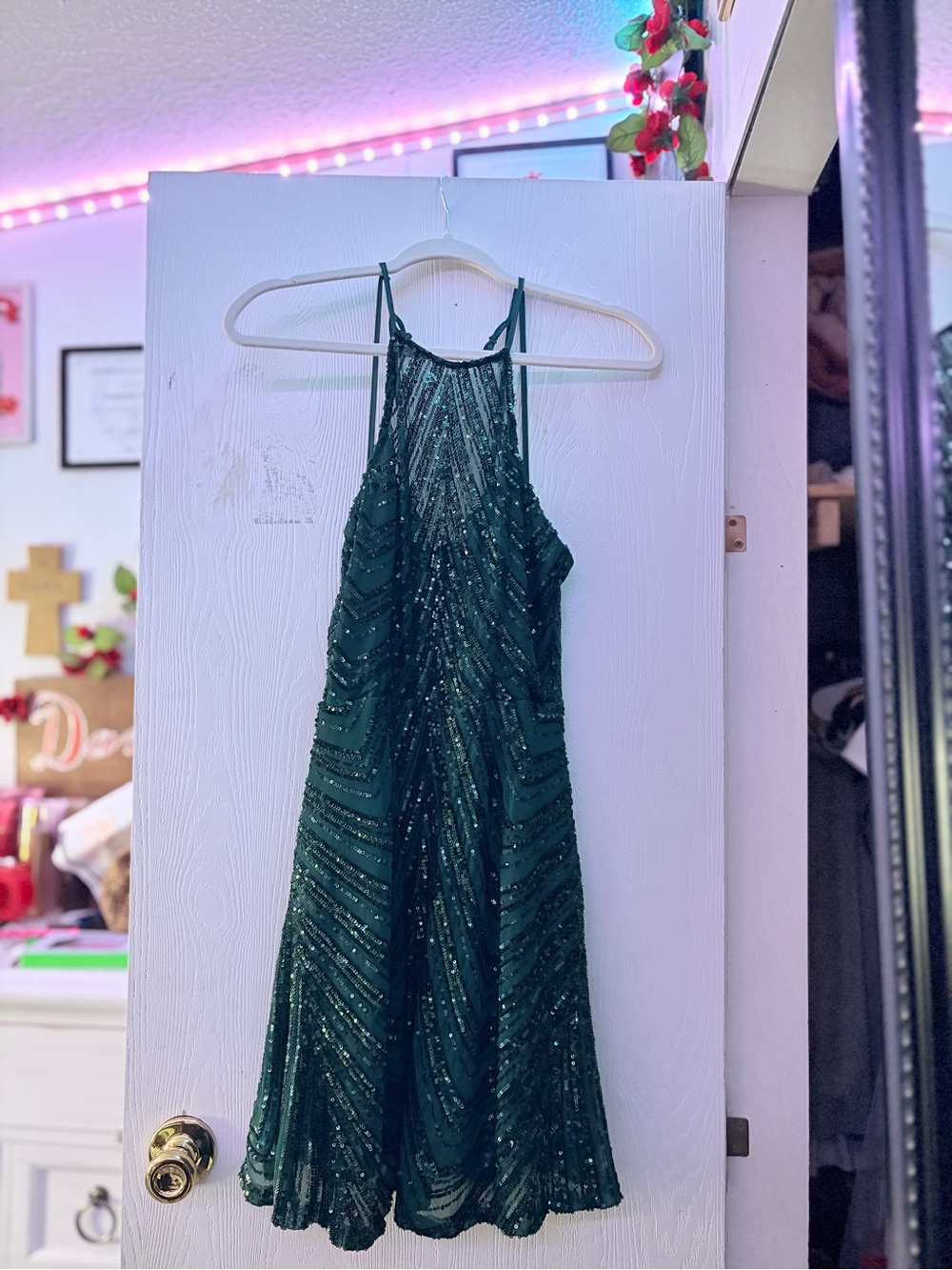 B Darlin Emerald Green Beaded Halter Midi Dress